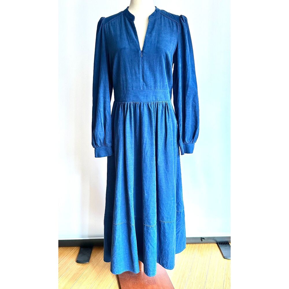 Boden Zoe Zip Up Cord Midi Dress in Atlantic blue, size 8R